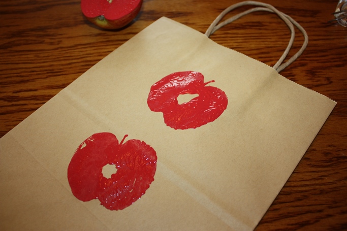 apple stamped bag, apple craft
