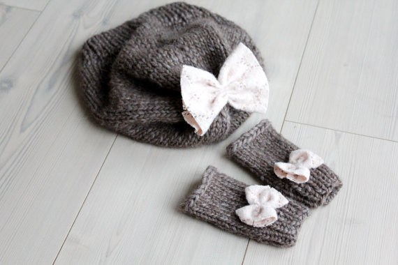 Slouchy Beanie and Fingerless Mittens