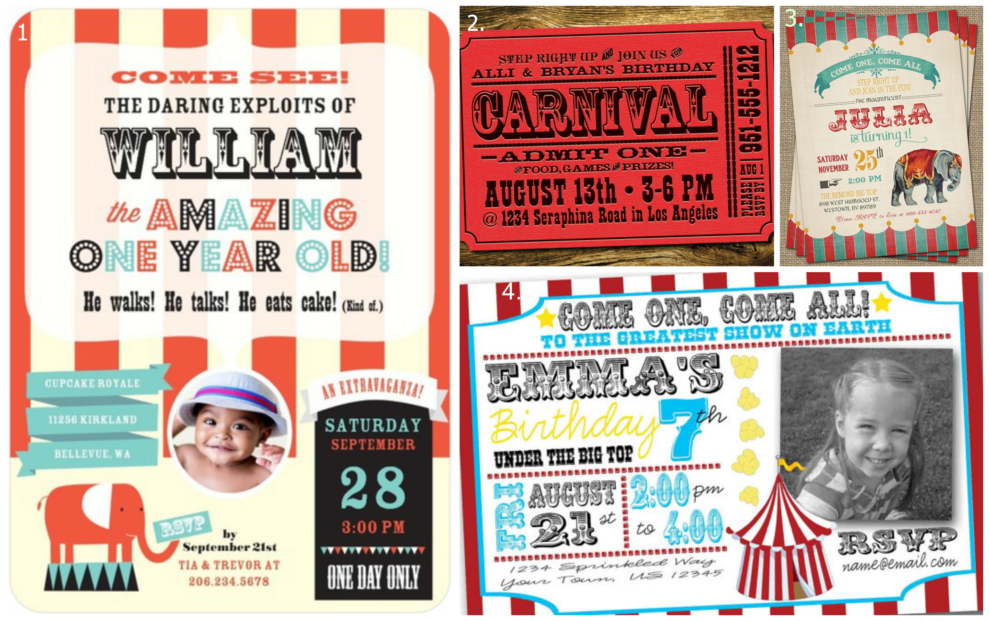 Circus-themed invitations