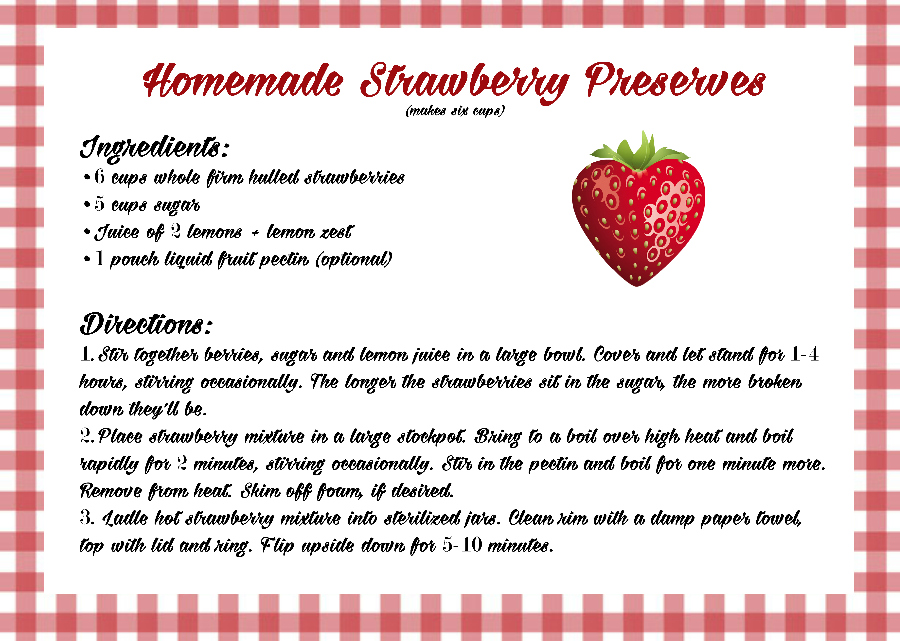 Homemade Strawberry Preserves Recipe Card
