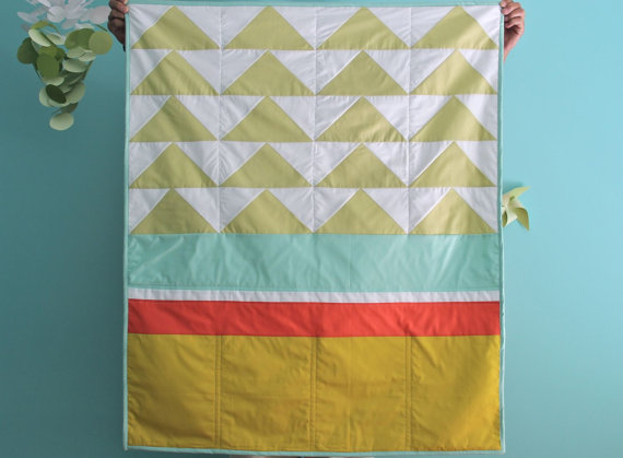 neon flying geese colour block quilt