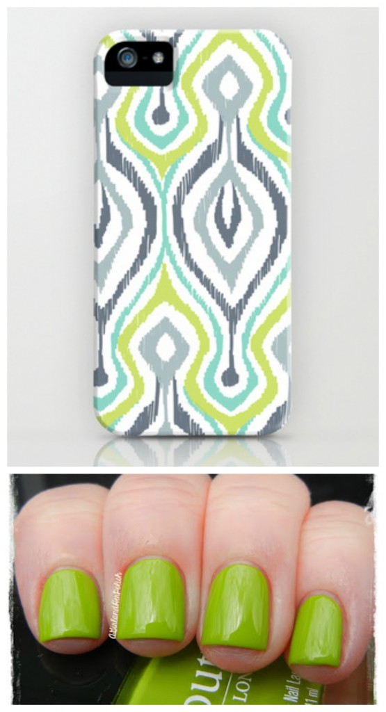Ikat and lime green nails and case